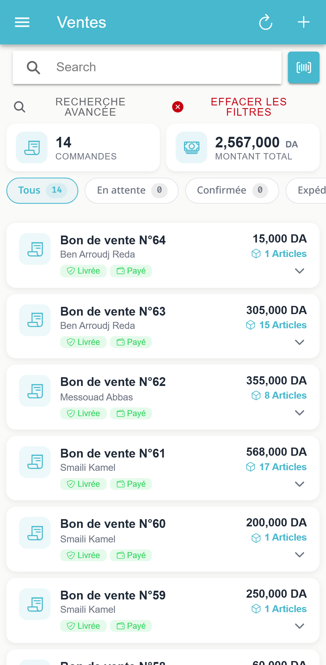 Écran MagtechPro sur téléphone — Ventes & factures